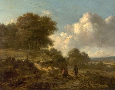 Landschap met boeren en een hond door Jan Wijnants